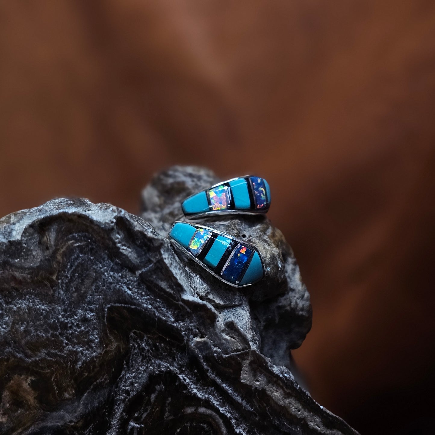 Zuni Earrings w/ Black Onyx, Opal, and Kingman Turquoise