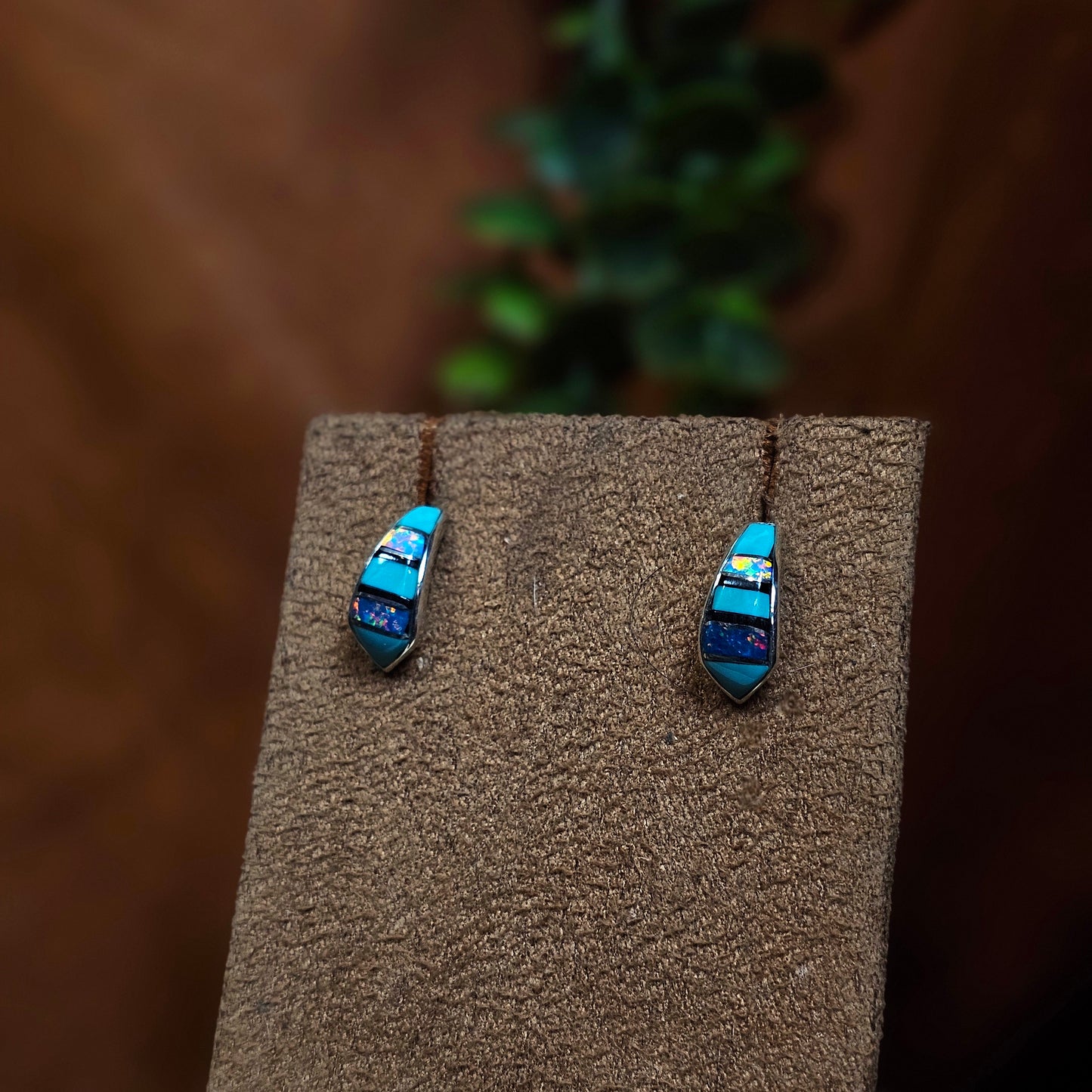 Zuni Earrings w/ Black Onyx, Opal, and Kingman Turquoise