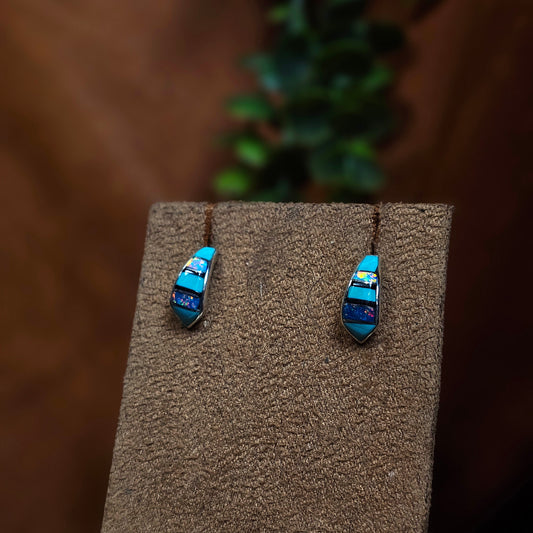 Zuni Earrings w/ Black Onyx, Opal, and Kingman Turquoise