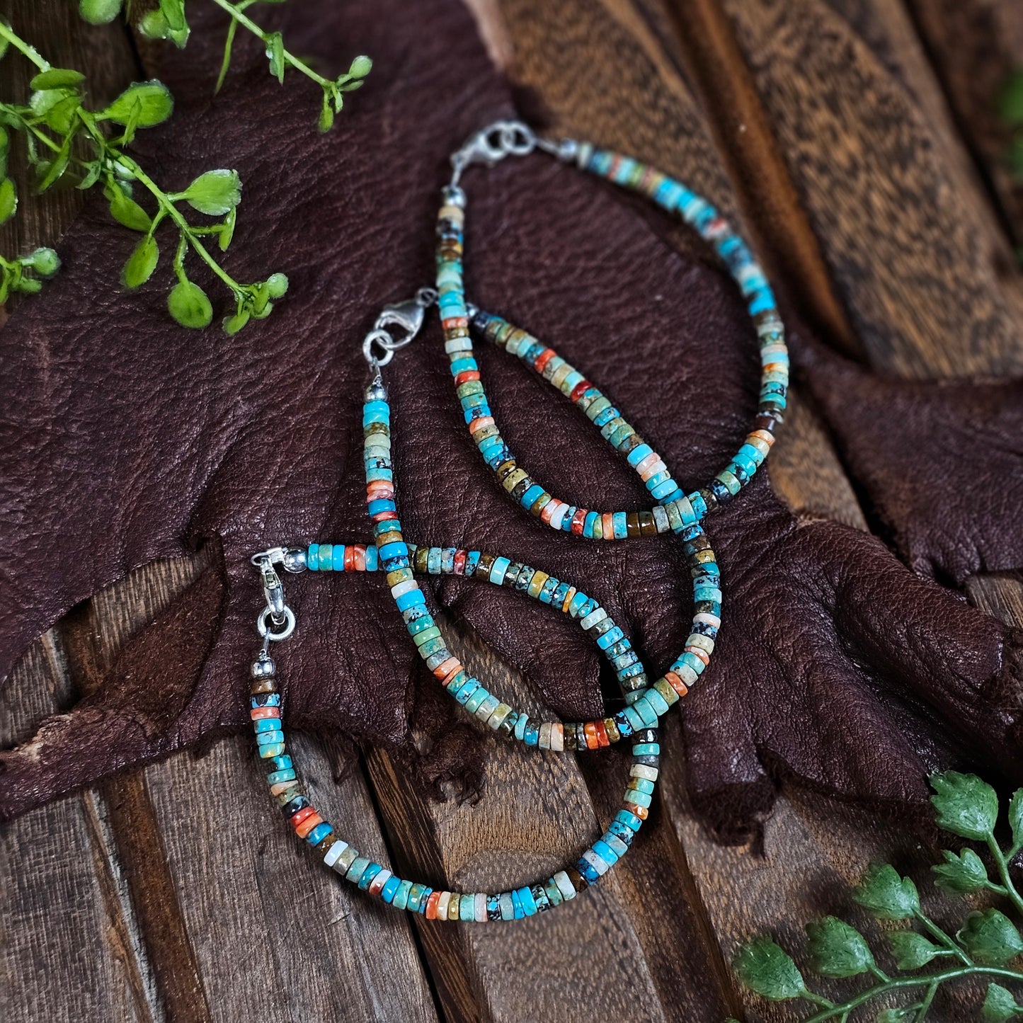Heishi Bead Bracelet with Spiny Oyster and Assorted Turquoise