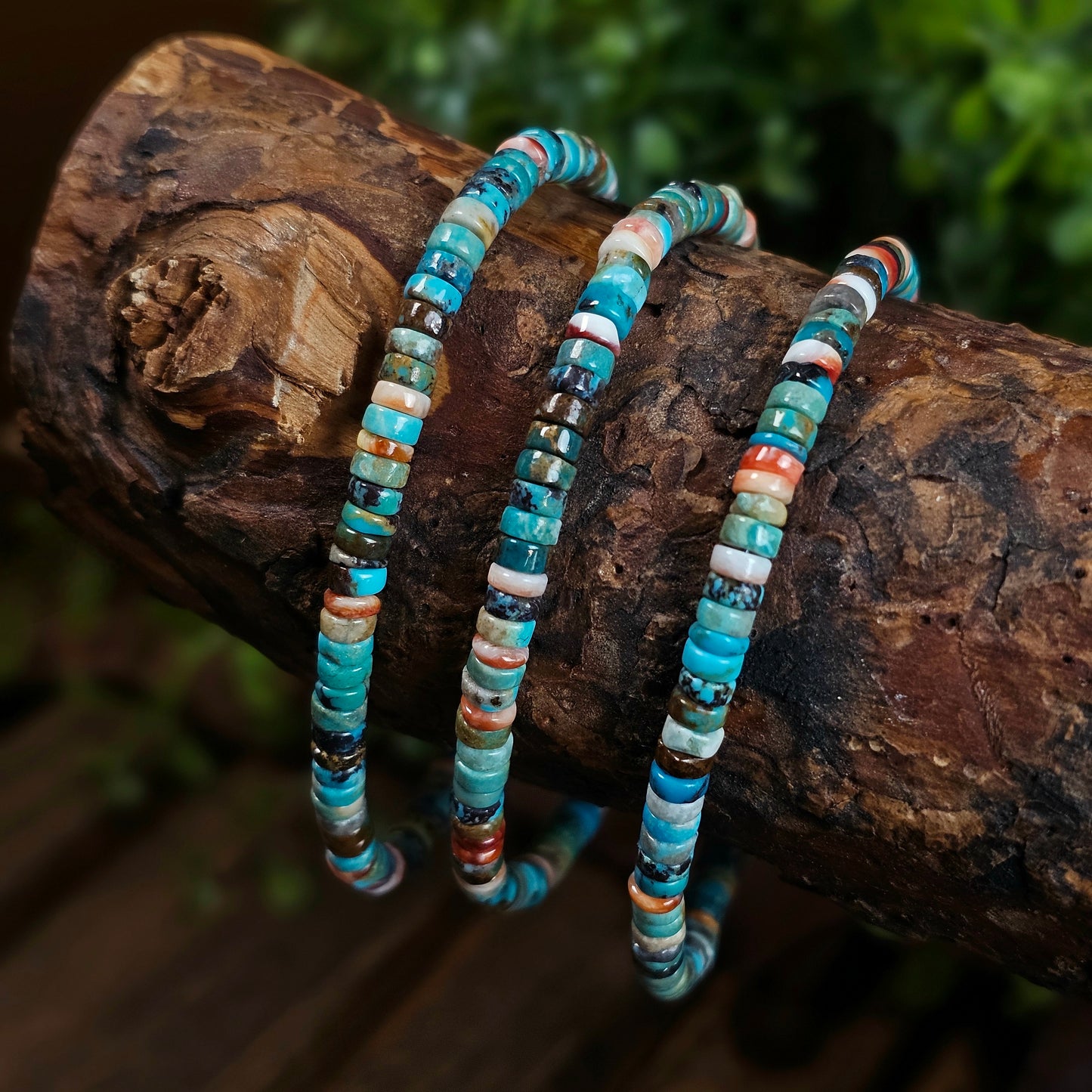 Heishi Bead Bracelet with Spiny Oyster and Assorted Turquoise