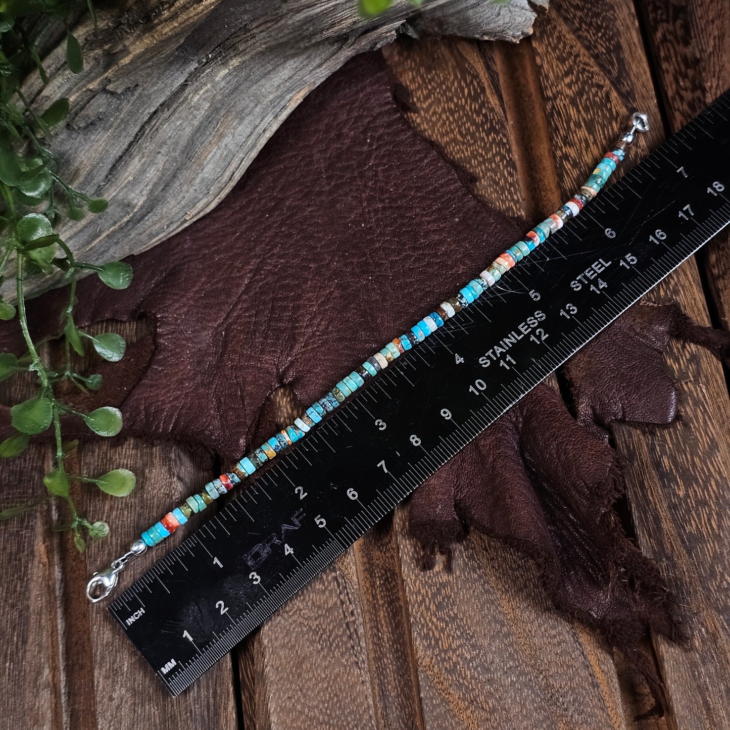 Heishi Bead Bracelet with Spiny Oyster and Assorted Turquoise