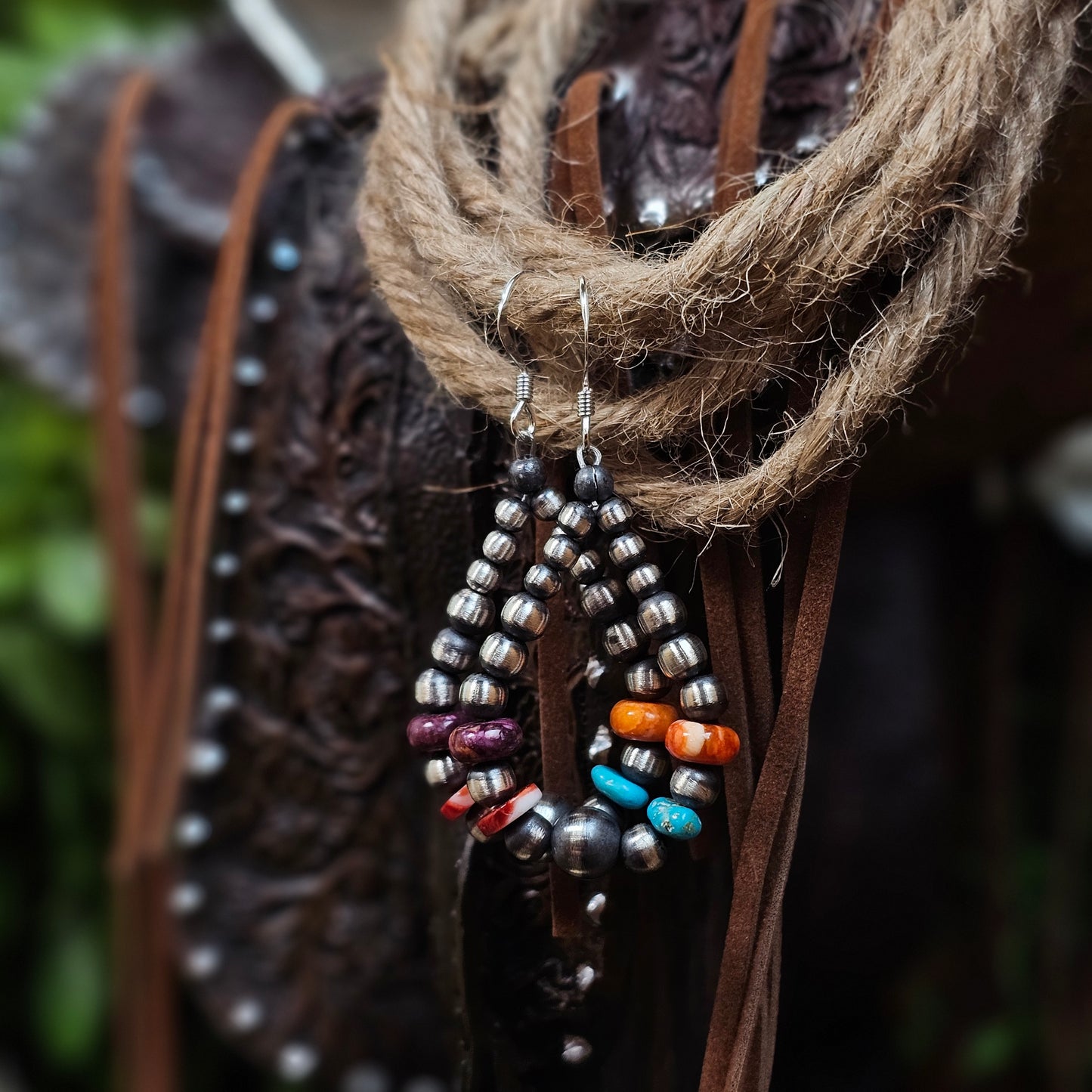 Navajo Pearl Earrings w/ Kingman Turquoise and Spiny Oyster