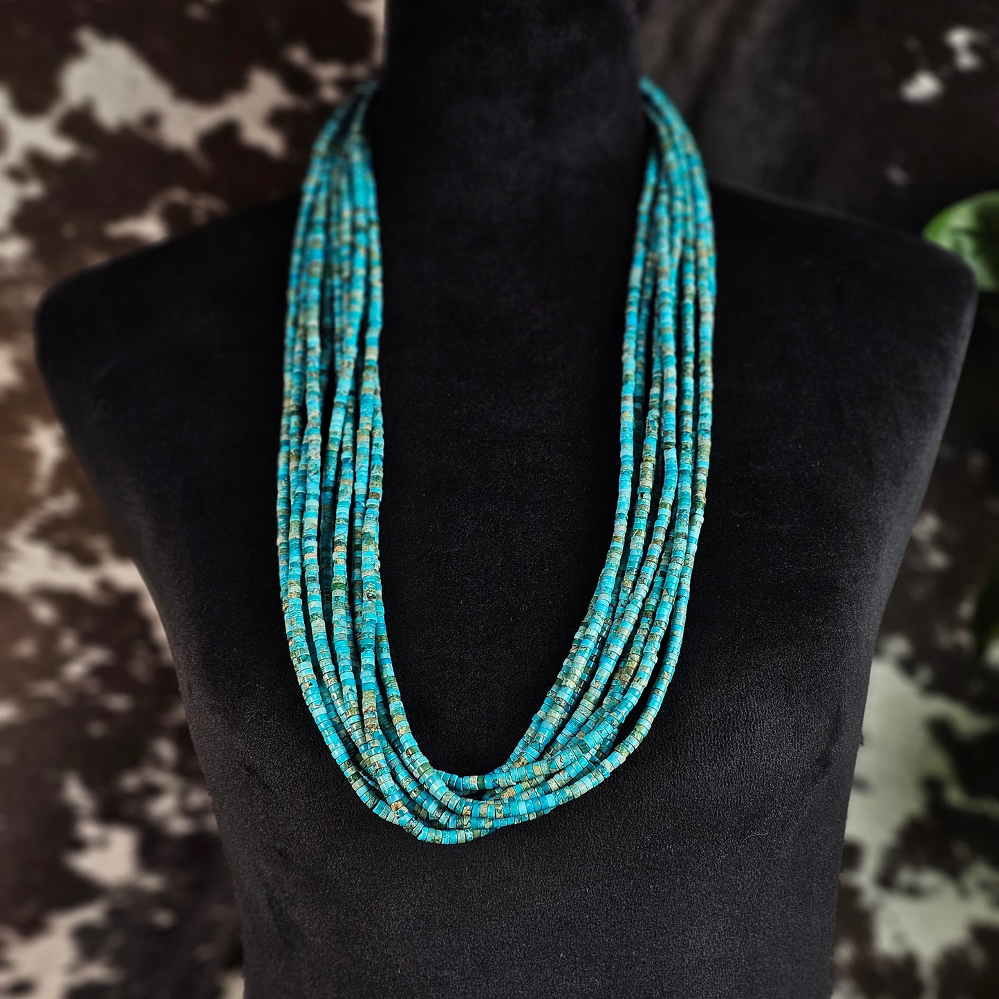 30in. 10-Strand Kingman Turquoise Heishi Necklace