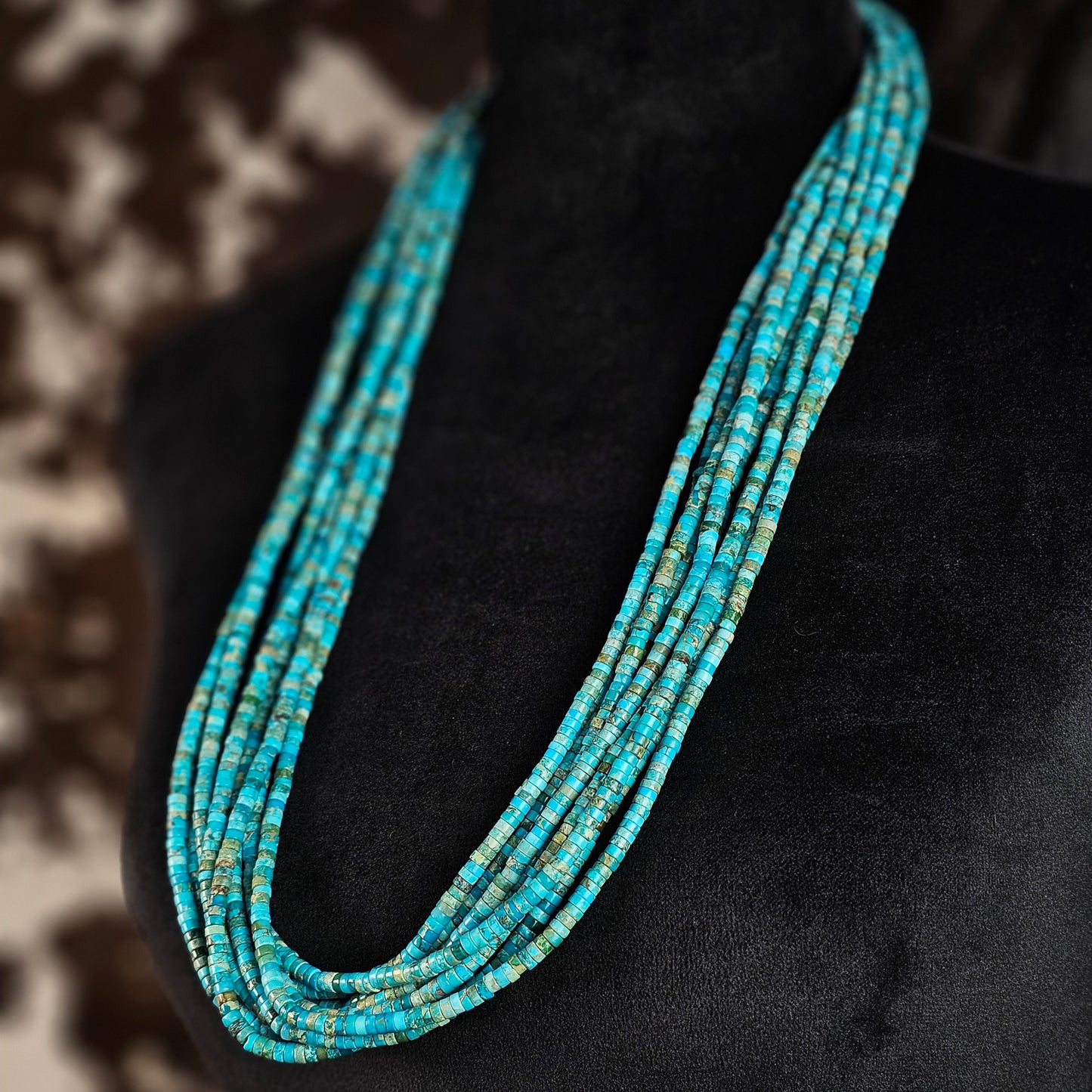 30in. 10-Strand Kingman Turquoise Heishi Necklace