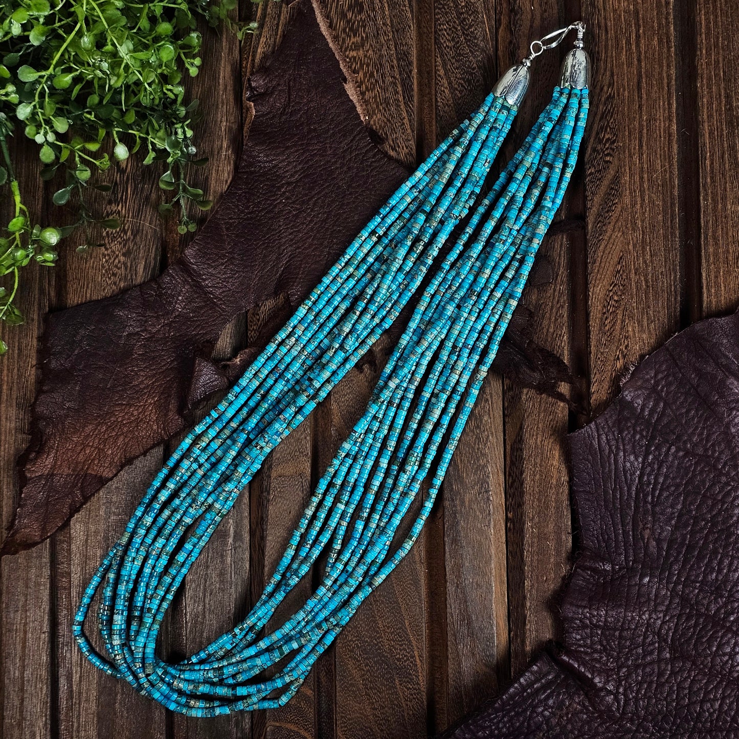 30in. 10-Strand Kingman Turquoise Heishi Necklace