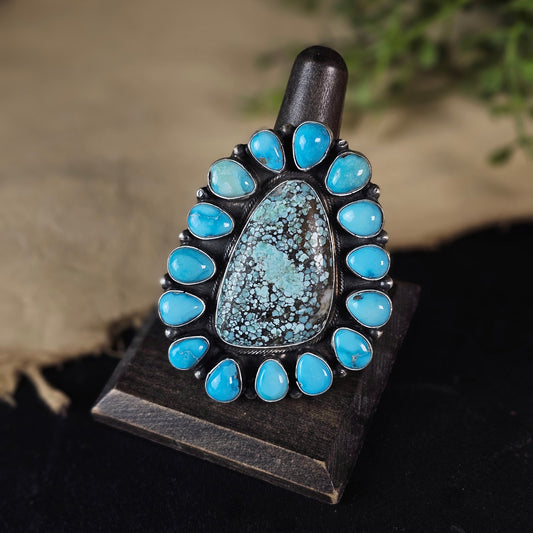 Kingman Turquoise Ring w/ Kingman Spiderweb Turquoise - Size 9