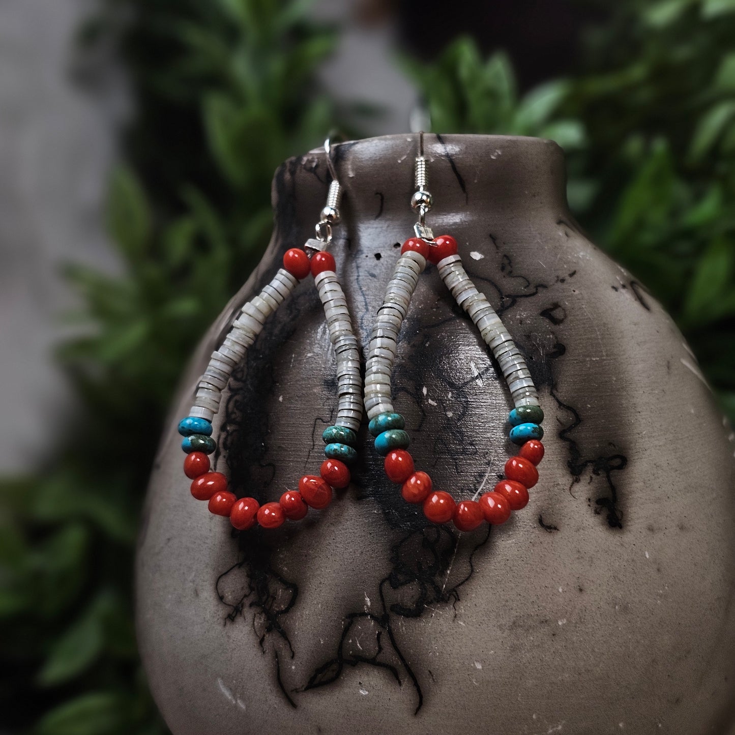 Assorted Stone Heishi Earrings w/ Coral and Kingman Turquoise