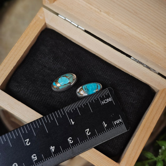Kingman Turquoise Earrings w/ Brass and White Buffalo