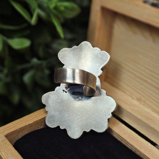 Adjustable Kingman Turquoise Ring w/ White Buffalo