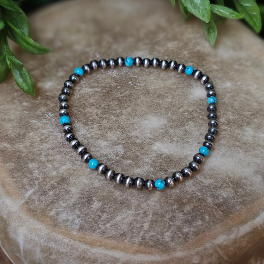 Navajo Pearl Stretch Bracelet w/ Kingman Turquoise