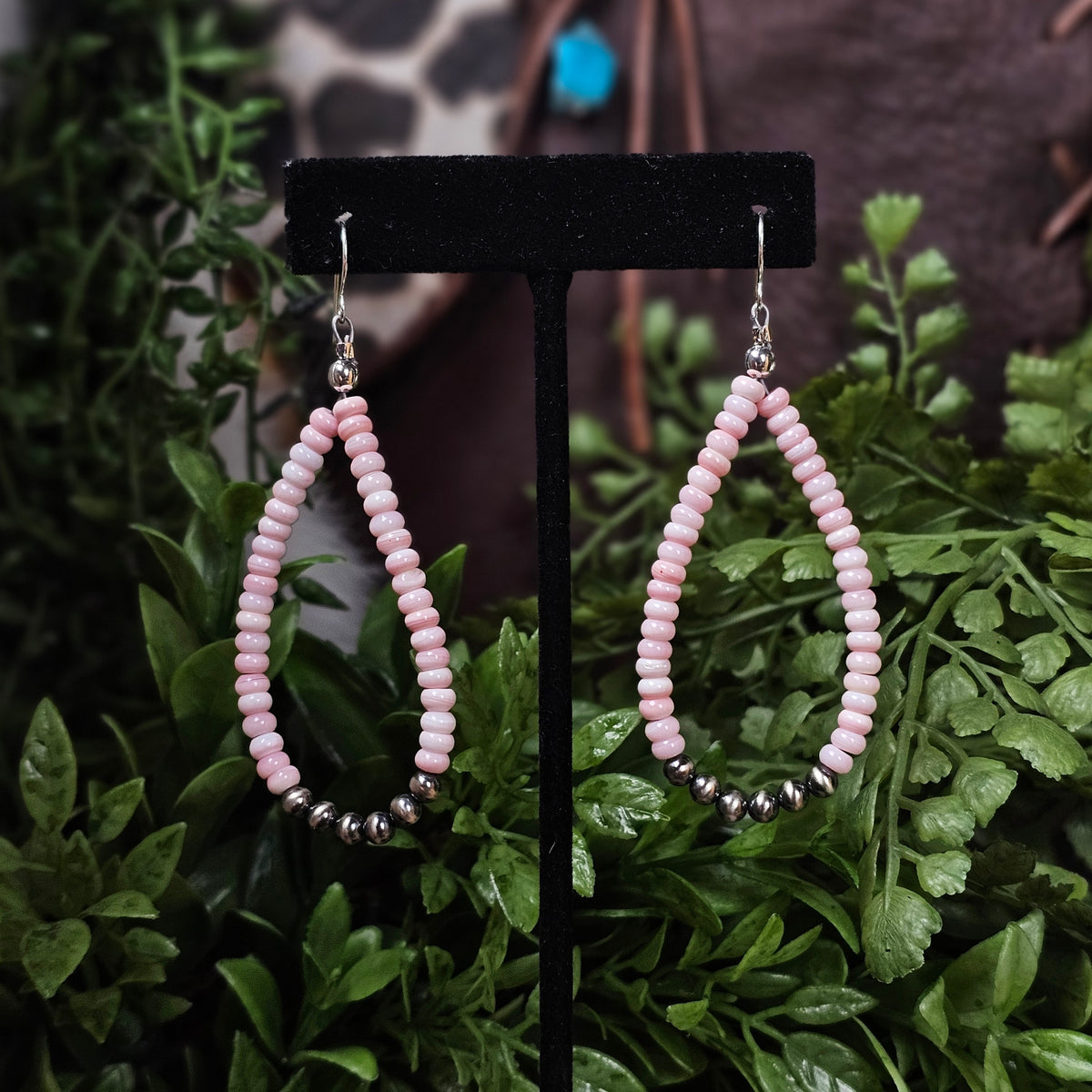 Pink Conch Heishi Earrings w/ Navajo Pearls
