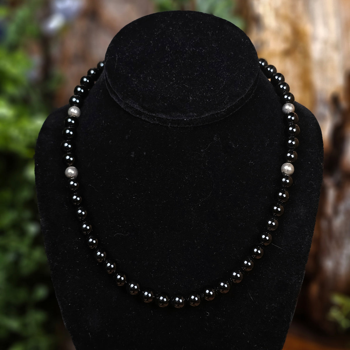 18in. Black Onyx Heishi Necklace w/ Navajo Pearls
