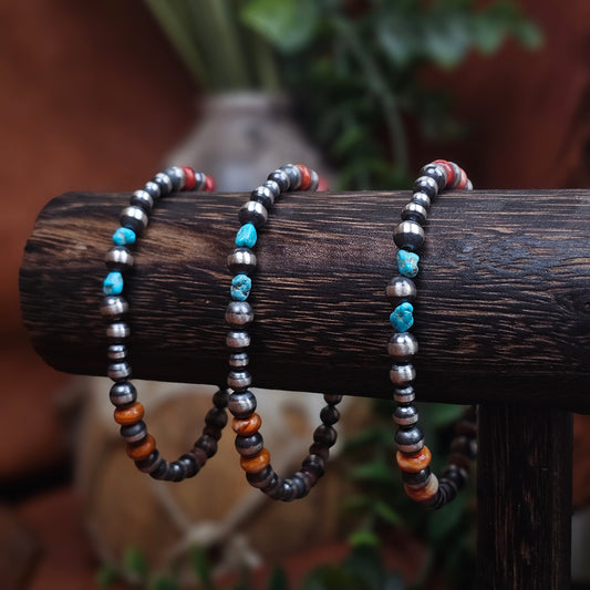 Navajo Pearl Bracelet / Kingman Turquoise and Spiny Oyster
