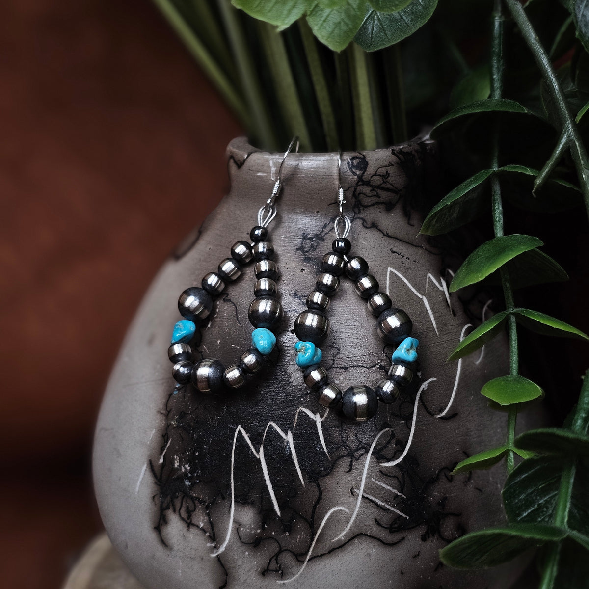 Navajo Pearl Earrings w/ Kingman Turquoise