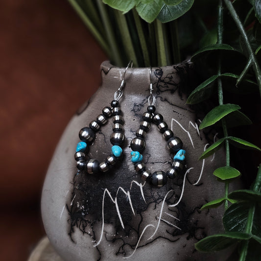 Navajo Pearl Earrings w/ Kingman Turquoise