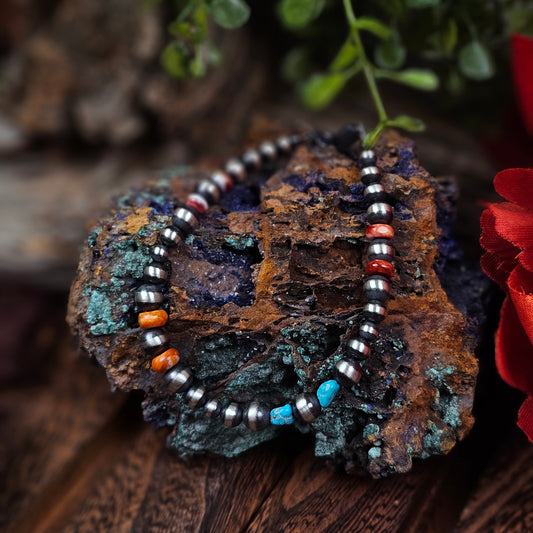 Navajo Pearl Bracelet / Kingman Turquoise and Spiny Oyster