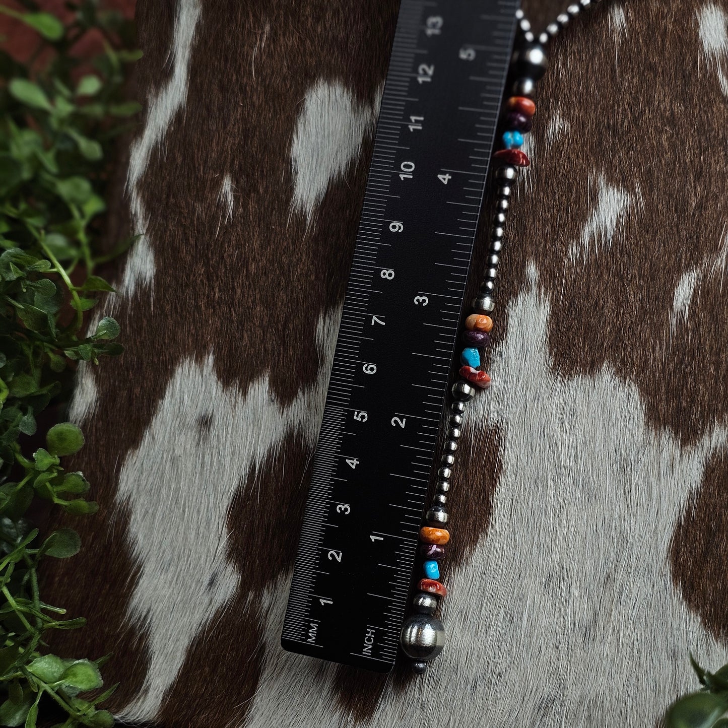 20in. Navajo Pearl Lariat Necklace w/ Kingman Turquoise and Spiny Oyster