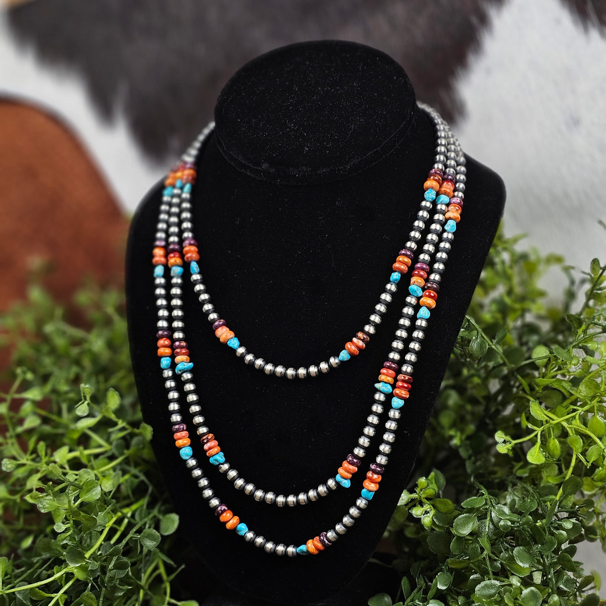 Navajo Pearl Necklace w/ Kingman Turquoise and Spiny Oyster Stone - Various Styles