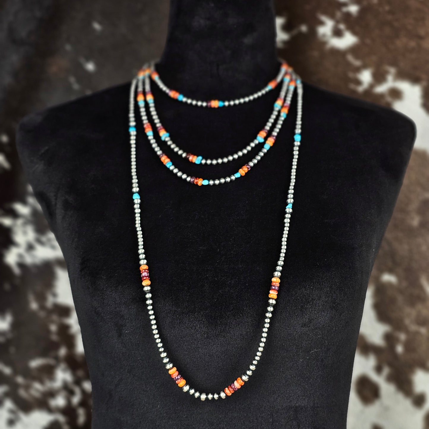 Navajo Pearl Necklace w/ Kingman Turquoise and Spiny Oyster Stone - Various Styles
