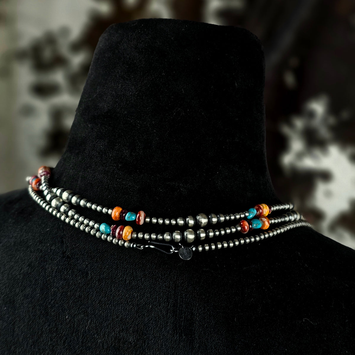 72in. Navajo Pearl Necklace w/ Kingman Turquoise and Spiny Oyster