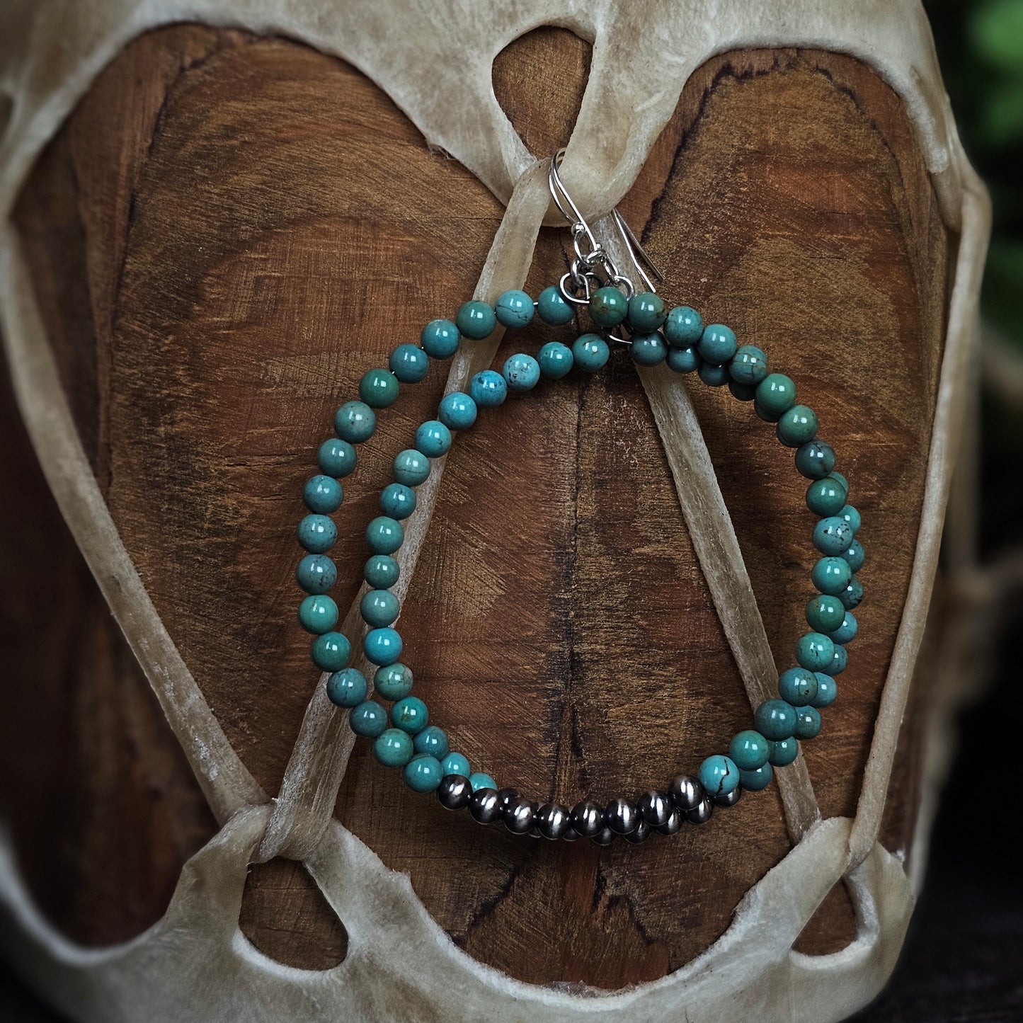 Pilot Mountain Turquoise Heishi Earrings w/ Navajo Pearls
