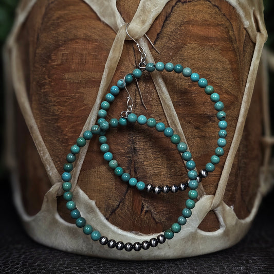Pilot Mountain Turquoise Heishi Earrings w/ Navajo Pearls