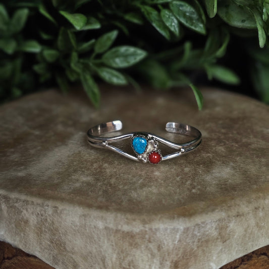 Kingman Turquoise Baby Bracelet w/ Coral