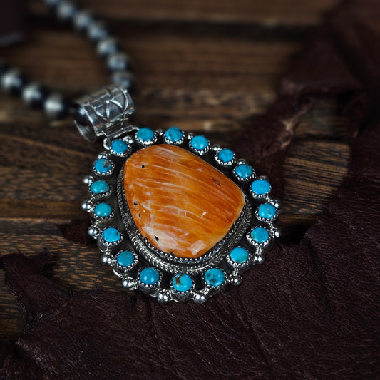 Spiny Oyster Necklace w/ Kingman Turquoise
