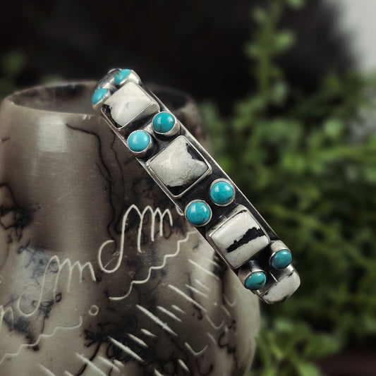 White Buffalo Bracelet w/ Kingman Turquoise