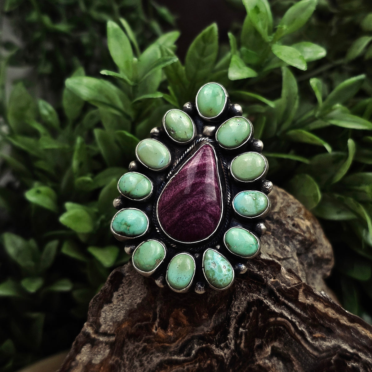 Adjustable Sonoran Turquoise ring w/ Spiny Oyster