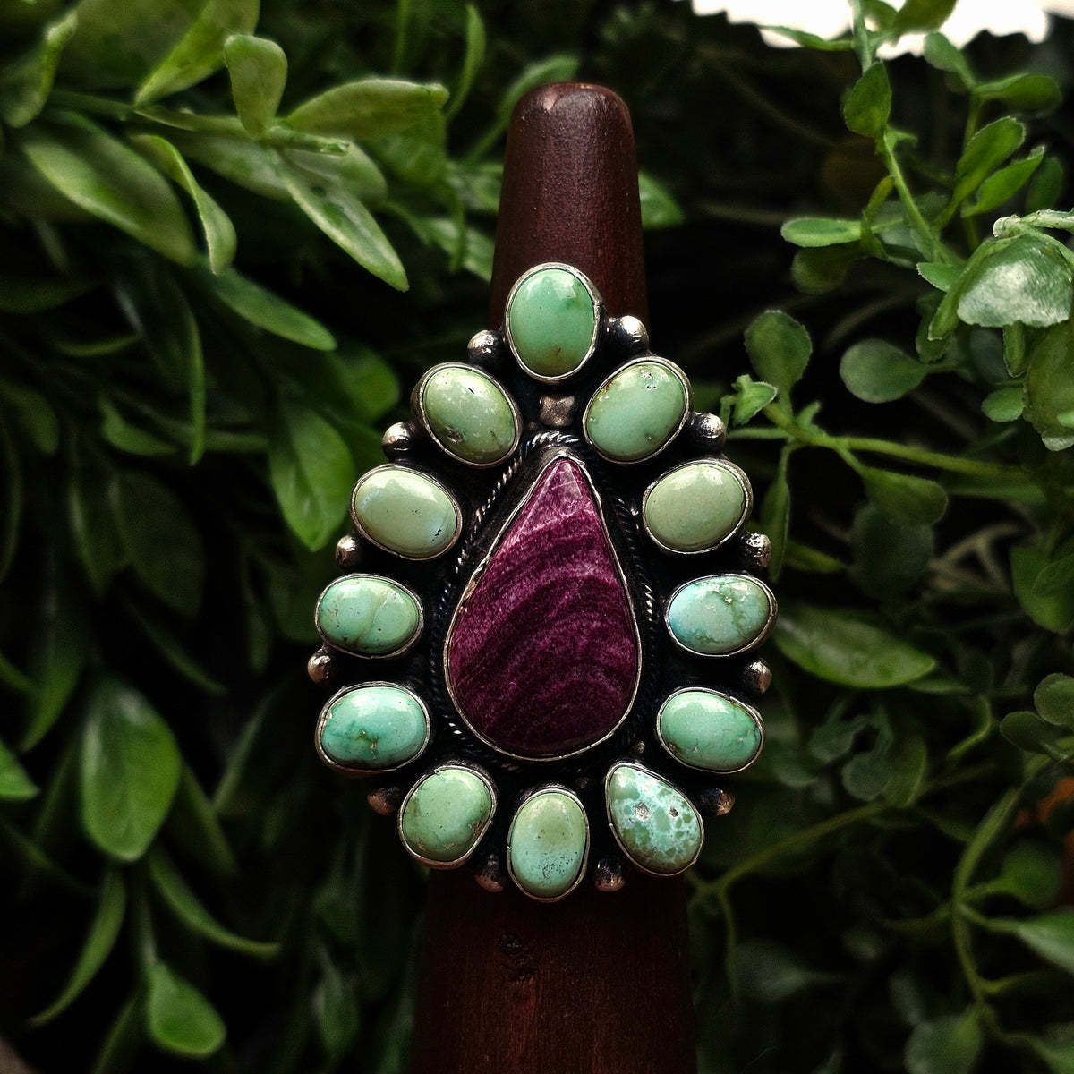 Adjustable Sonoran Turquoise ring w/ Spiny Oyster