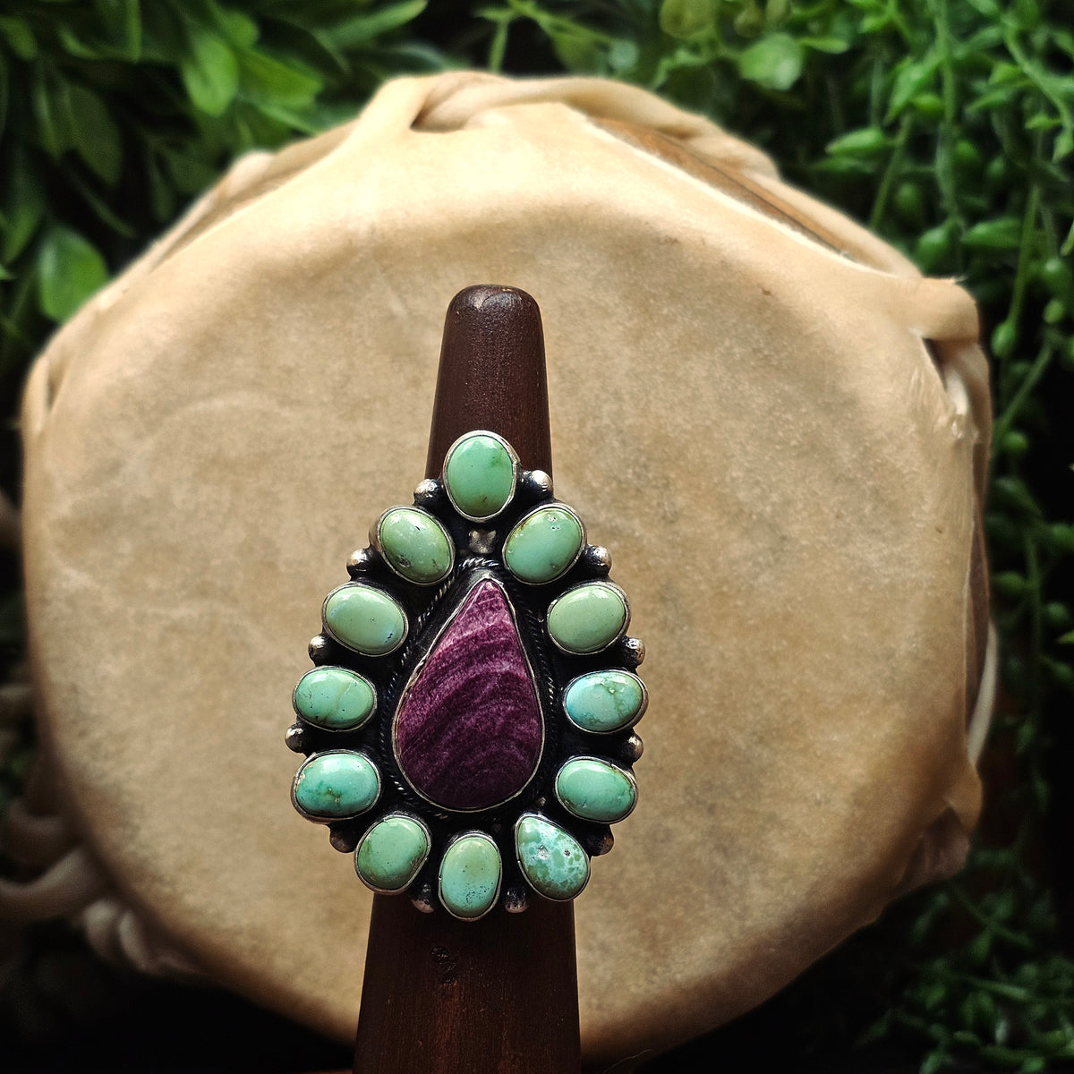 Adjustable Sonoran Turquoise ring w/ Spiny Oyster