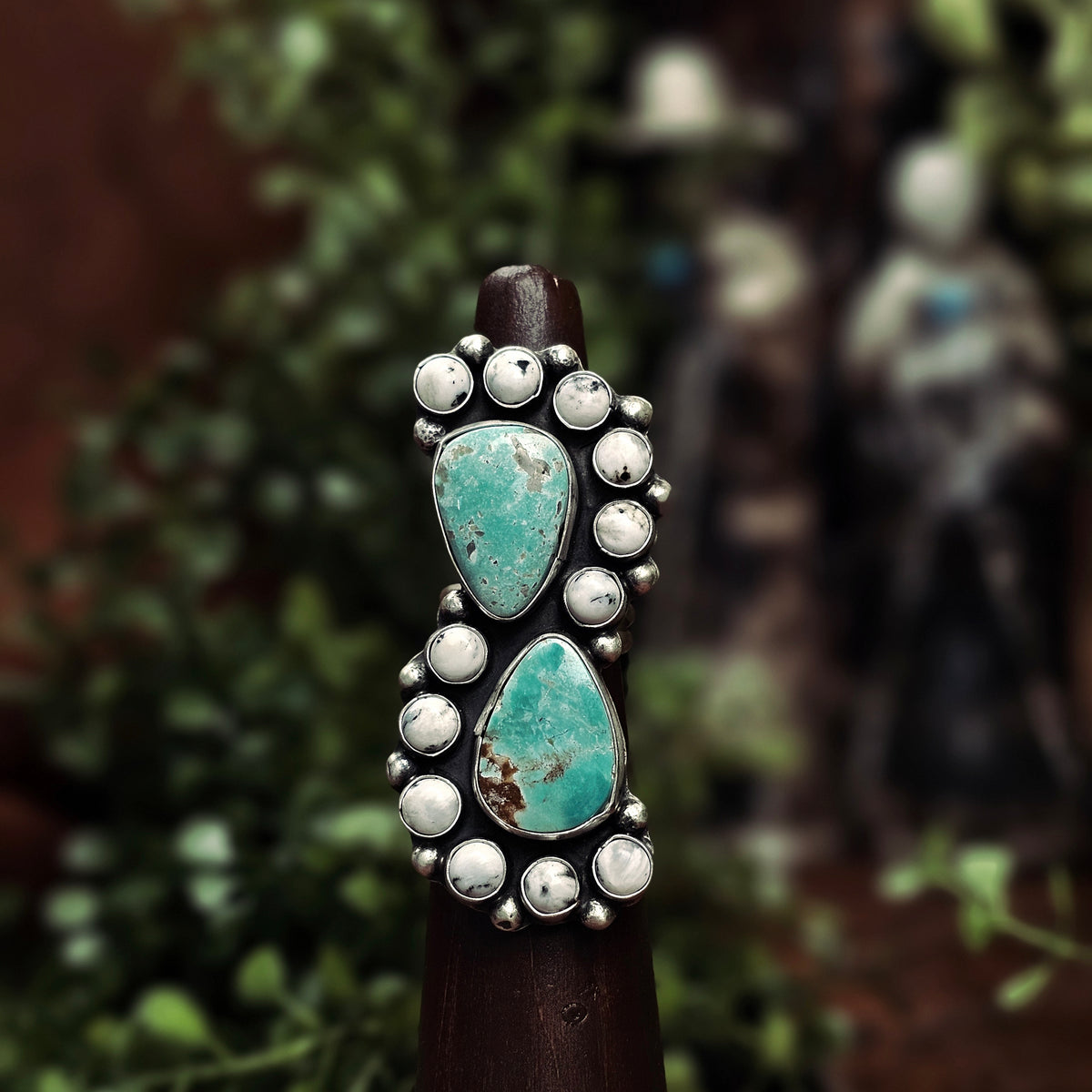 White Water Turquoise Ring w/ White Buffalo - Size 6.5