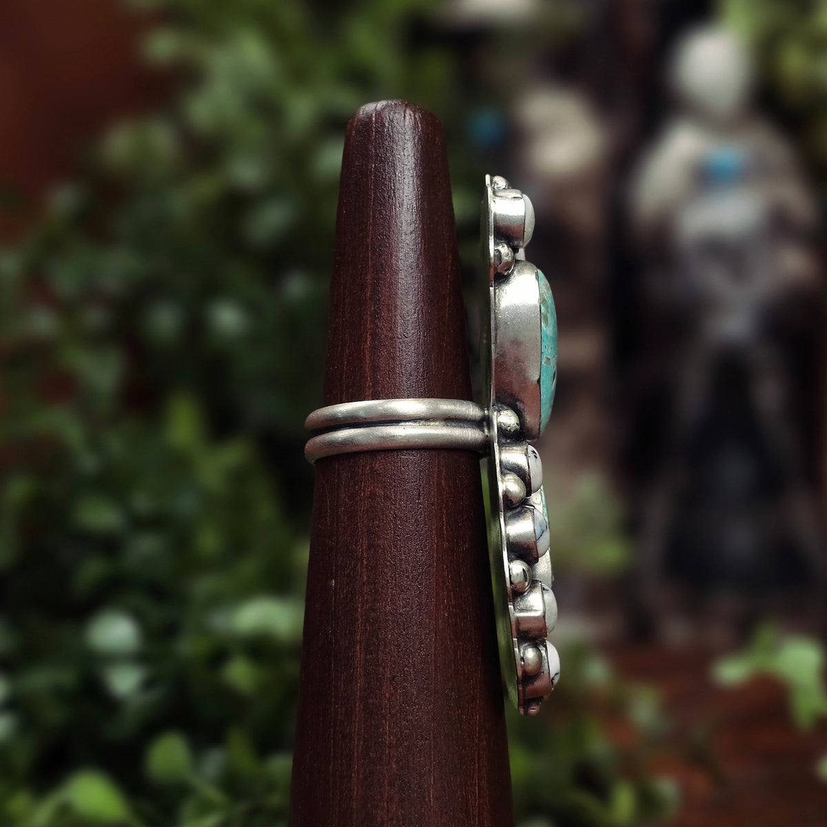 White Water Turquoise Ring w/ White Buffalo - Size 6.5