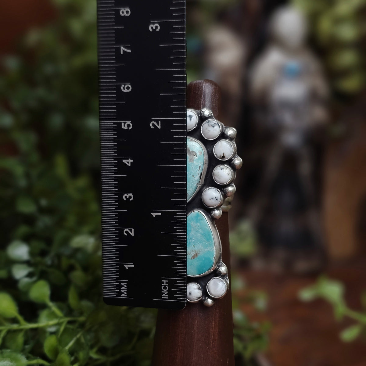 White Water Turquoise Ring w/ White Buffalo - Size 6.5