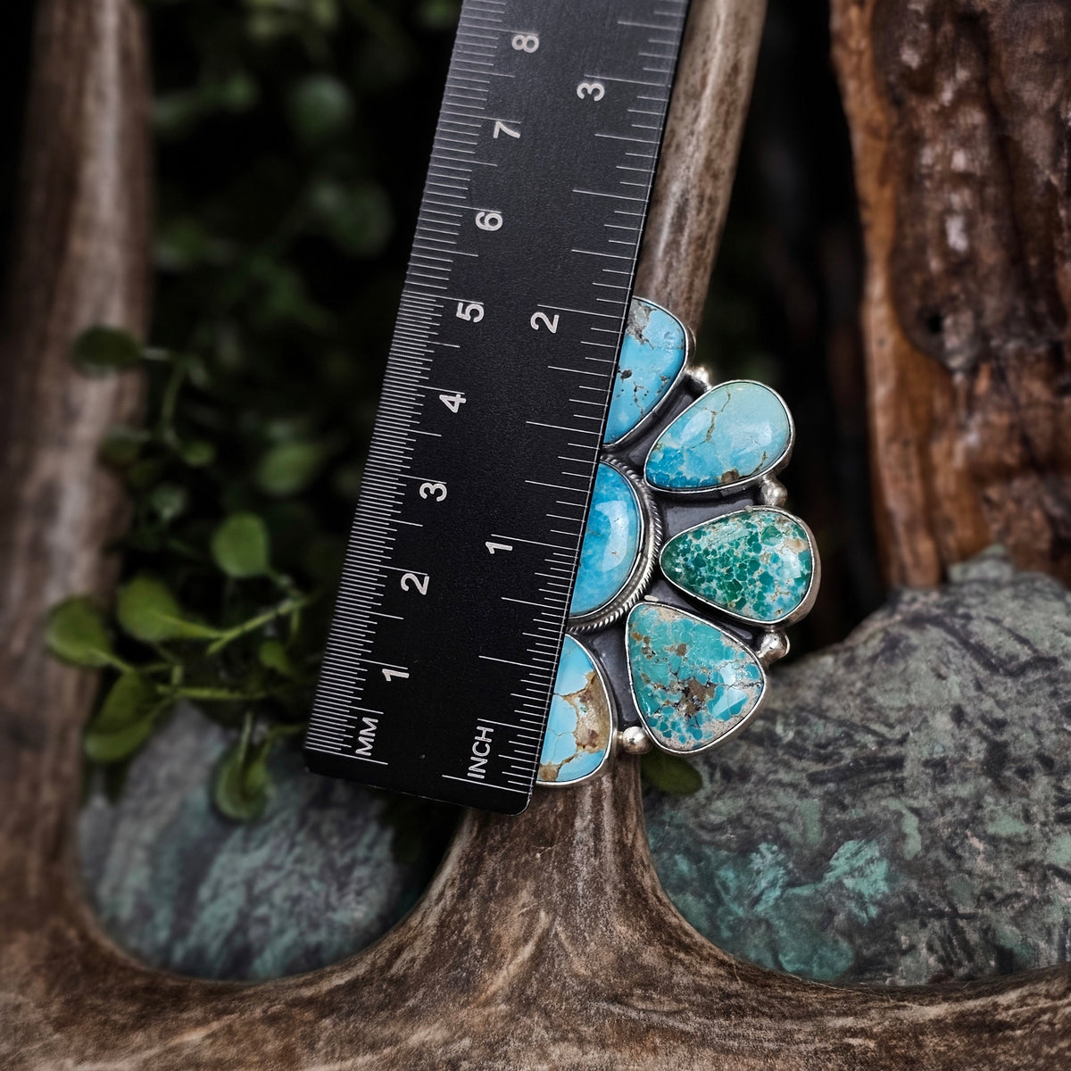 Kingman Turquoise Ring w/ Royston Turquoise and White Water Turquoise - Size 7.5