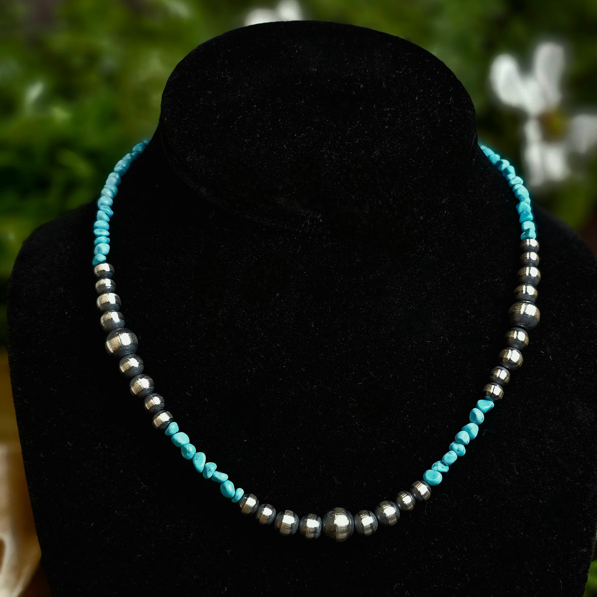 16in. Navajo Pearl Necklace w/ Kingman Turquoise Heishi Beads