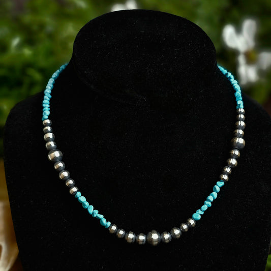 16in. Navajo Pearl Necklace w/ Kingman Turquoise Heishi Beads