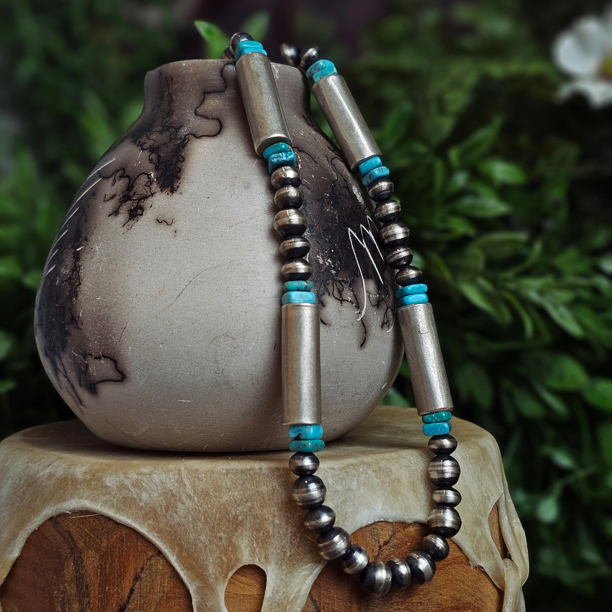 18in. Handmade Navajo Pearl Necklace w/ Kingman Turquoise