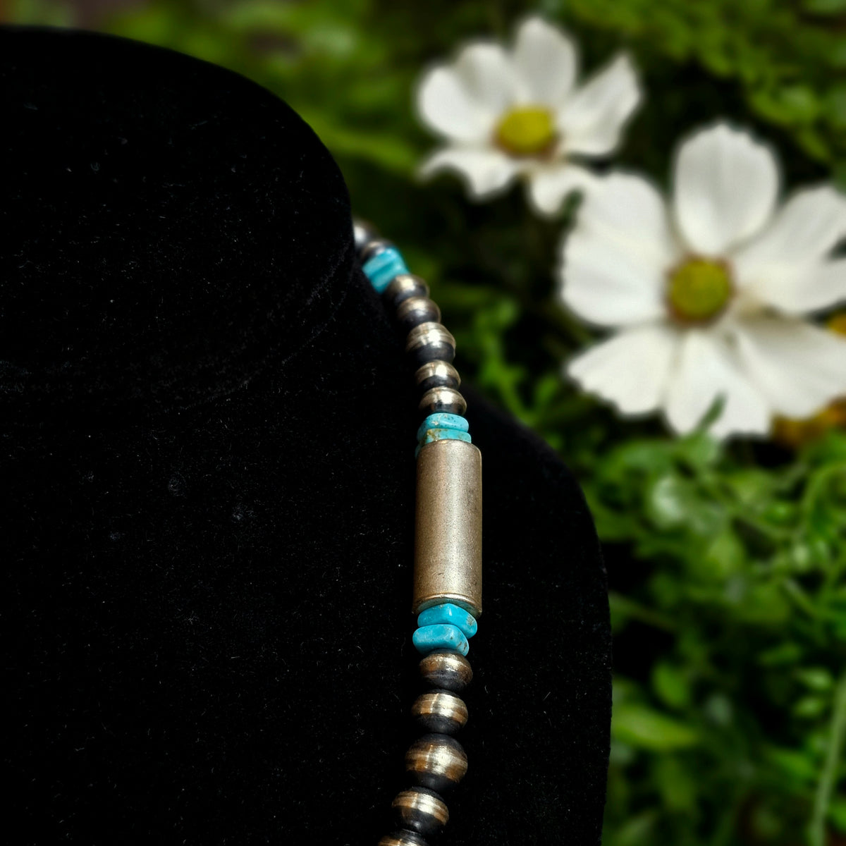 18in. Handmade Navajo Pearl Necklace w/ Kingman Turquoise