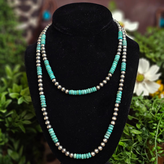 Navajo Pearl Necklace w/ Royston Turquoise Heishi Beads - Various Styles