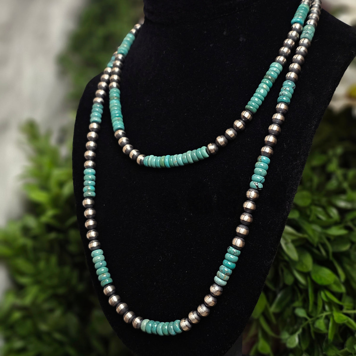 Navajo Pearl Necklace w/ Royston Turquoise Heishi Beads - Various Styles