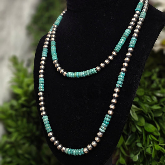 Navajo Pearl Necklace w/ Royston Turquoise Heishi Beads - Various Styles