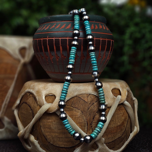 20in. Navajo Pearl Necklace w/ Royston Turquoise Heishi Beads