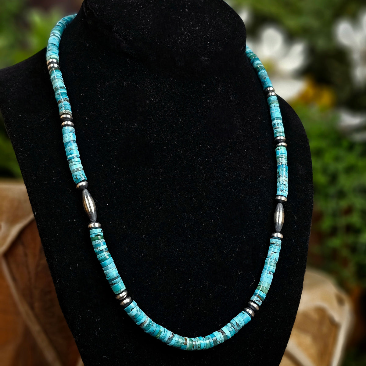 20in. Kingman Turquoise Heishi Necklace w/ Navajo Pearls