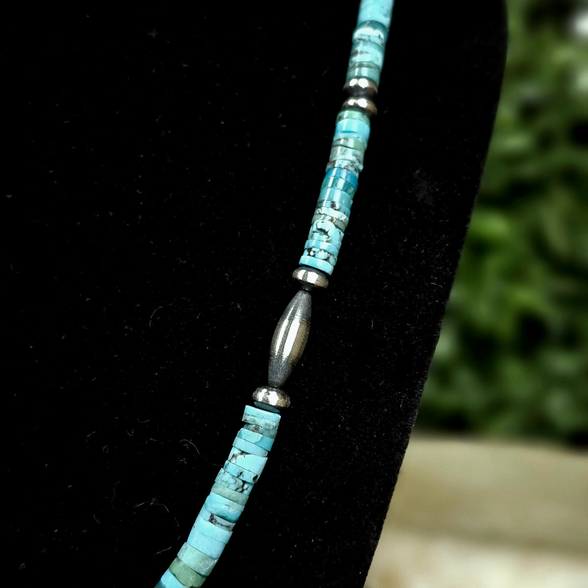 20in. Kingman Turquoise Heishi Necklace w/ Navajo Pearls