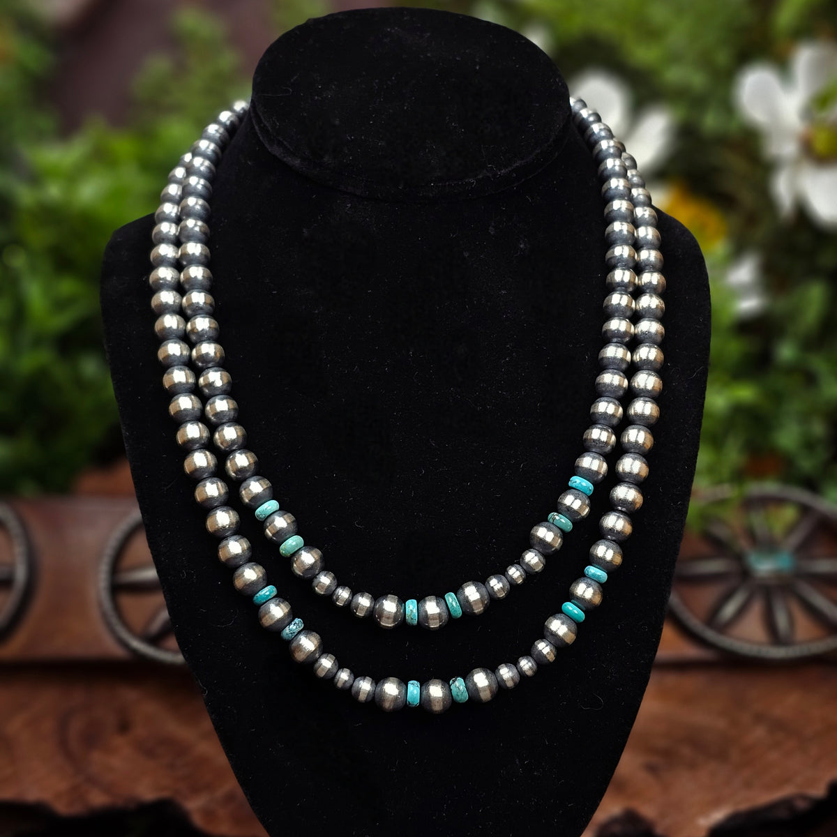 Navajo Pearl Necklace w/ Kingman Turquoise - Various Lengths
