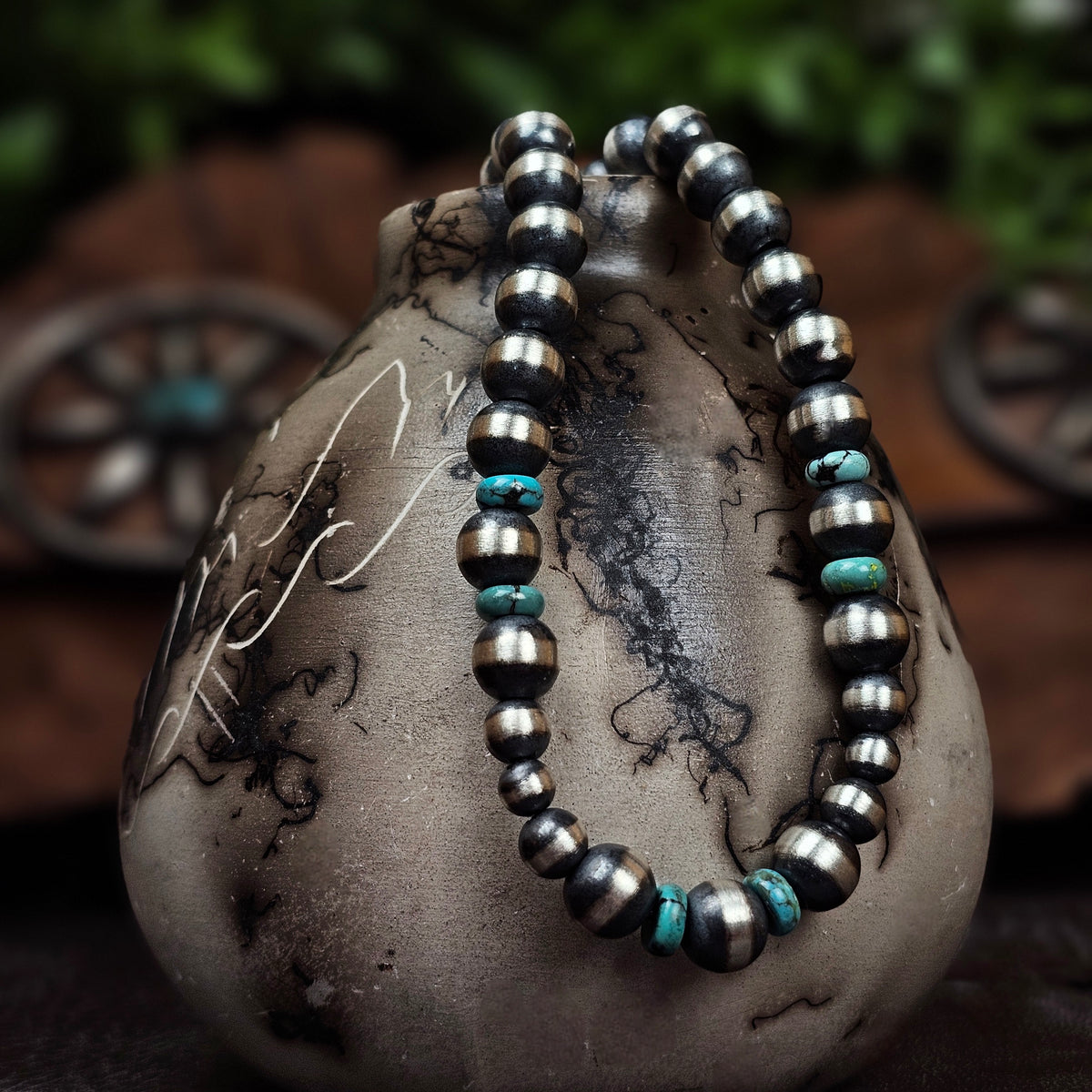 Navajo Pearl Necklace w/ Kingman Turquoise - Various Lengths