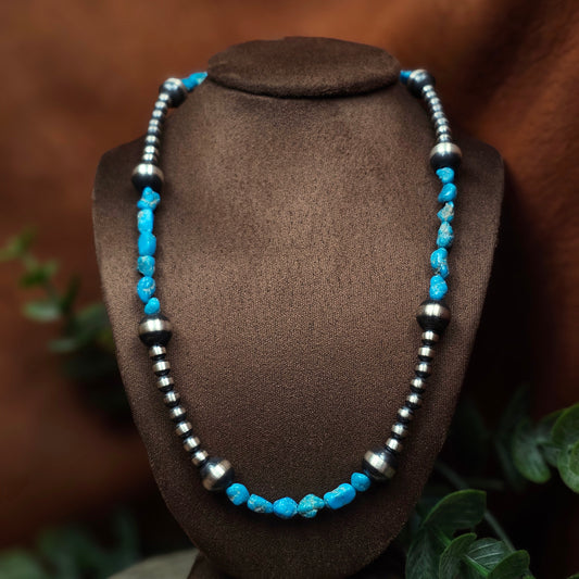 14in. Navajo Pearl Necklace w/ Kingman Turquoise Heishi Beads